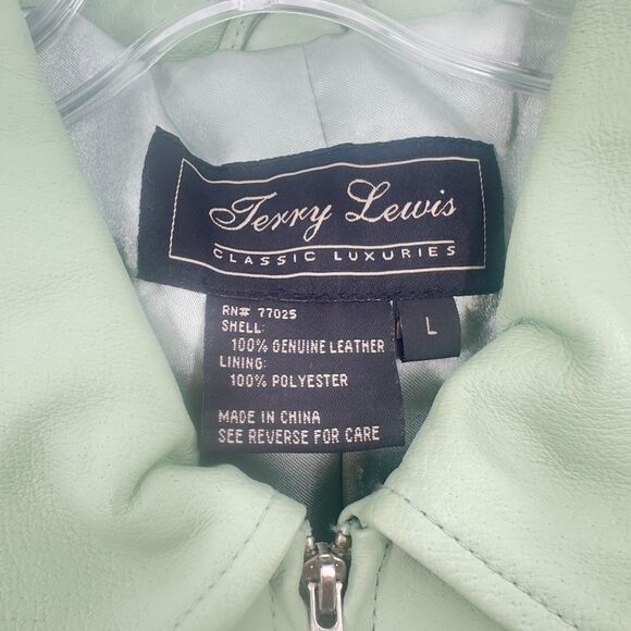 Terry Lewis Classic Luxuries 100% Genuine Leather Zip Jacket Seafoam Green Sz L - Picture 8 of 9